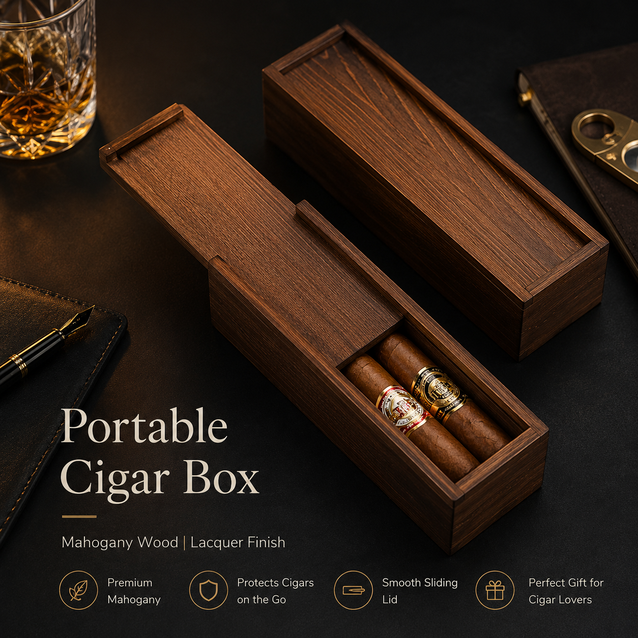 Portable Mahogany Cigar Box