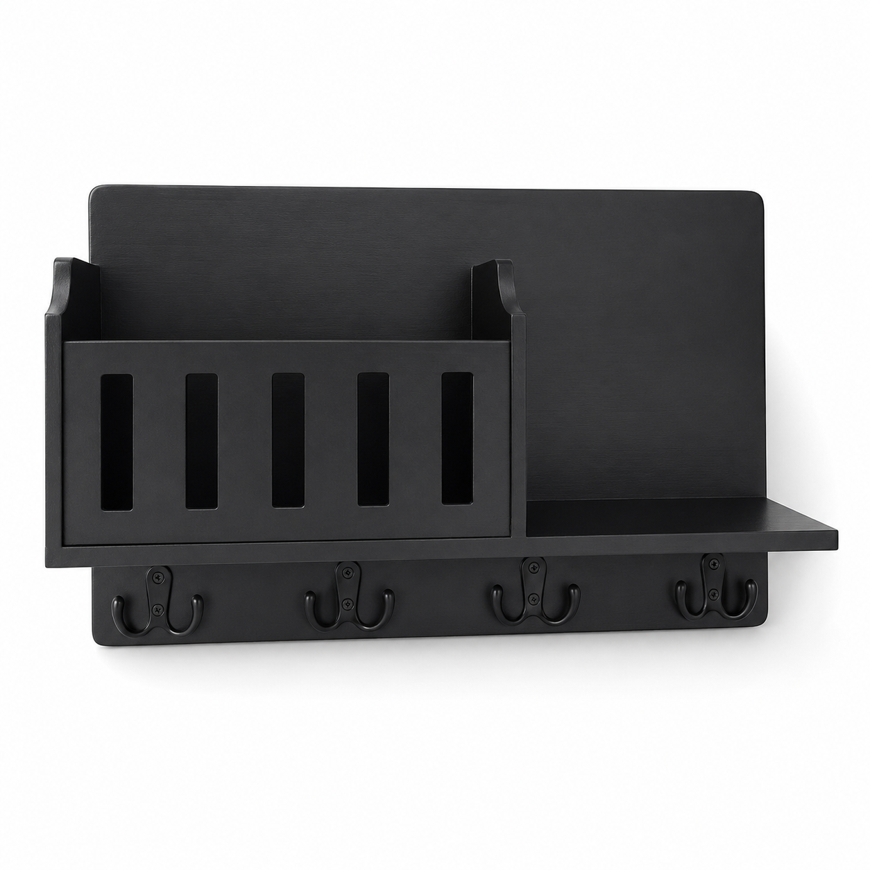 Black Wall Storage Shelf with Hooks