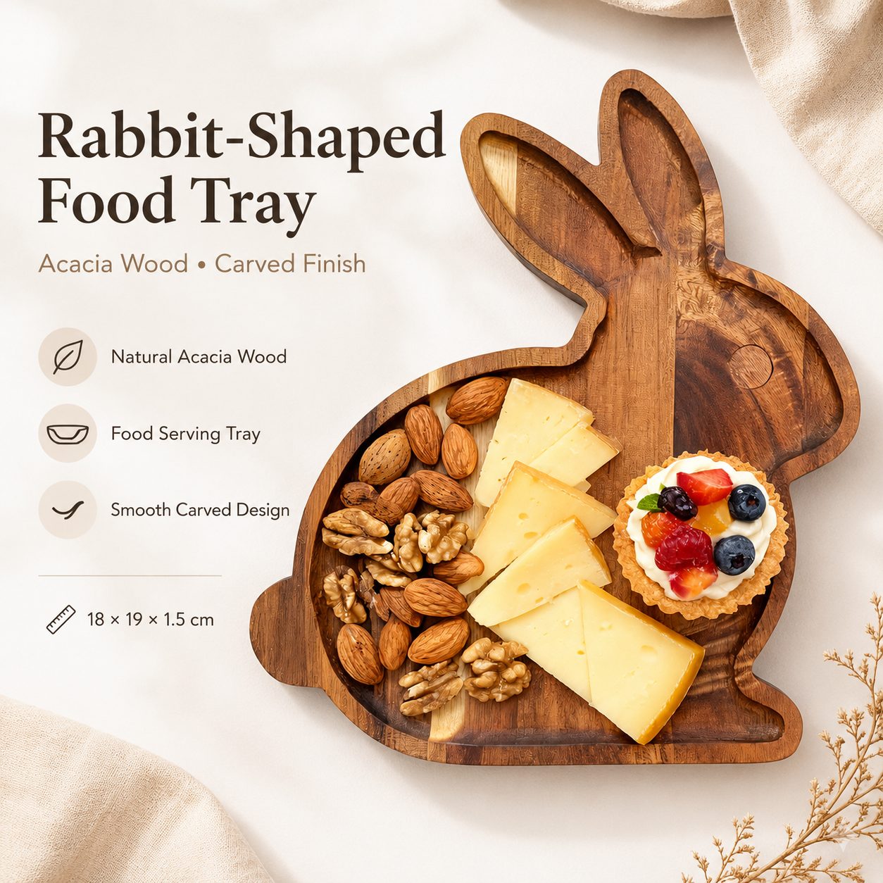 Acacia Rabbit-Shaped Food Tray