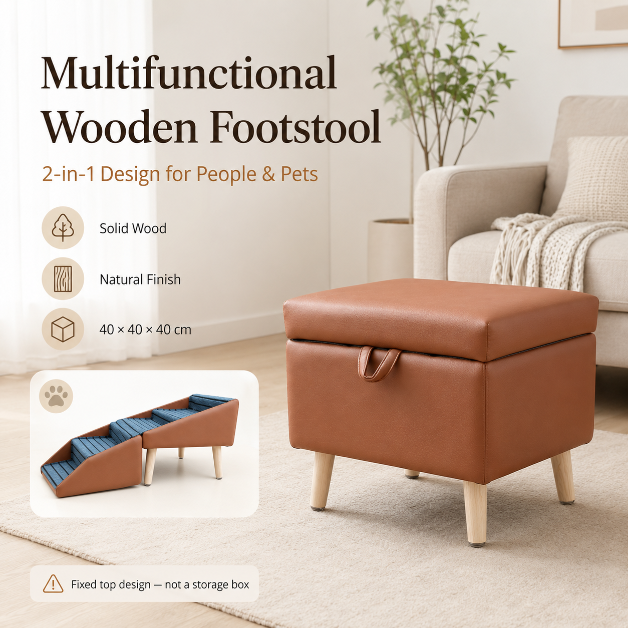 Multifunctional Wooden Footstool / Pet Step