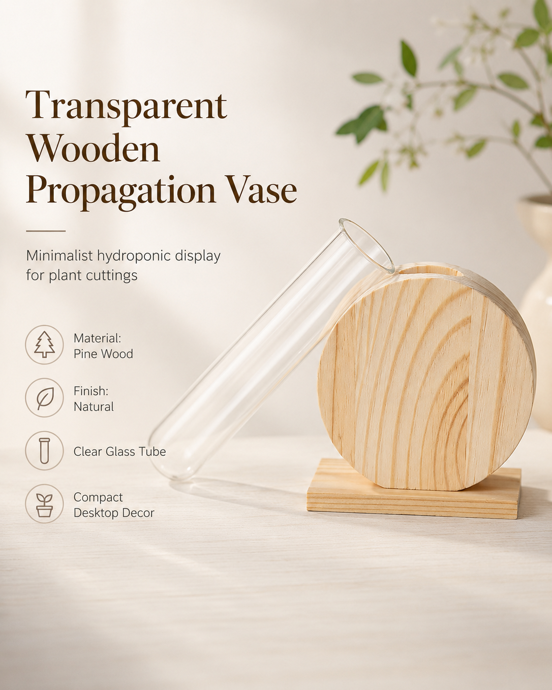 Transparent Wooden Propagation Vase